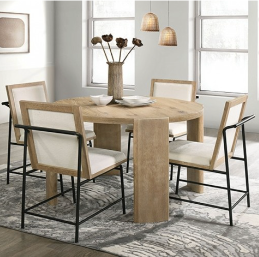 Edenbridge 5-Piece Round Dining Set – Oak Finish Table + 4 Upholstered Chairs