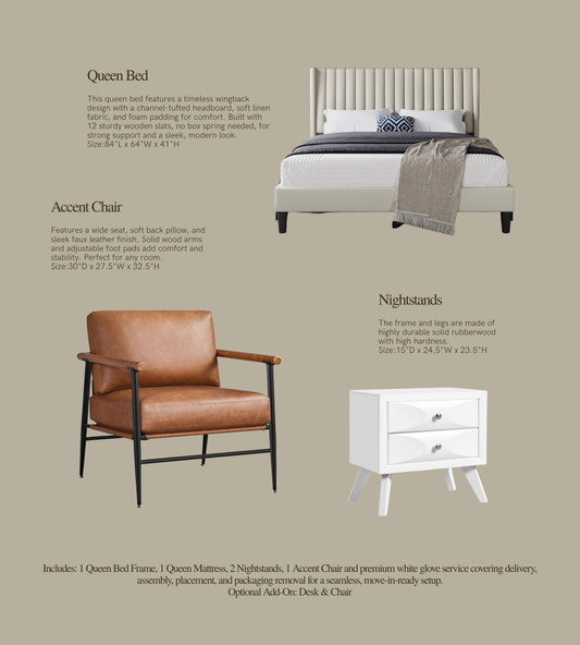 All-In-One Queen Bedroom Setup – Ideal for Hosts & Landlords